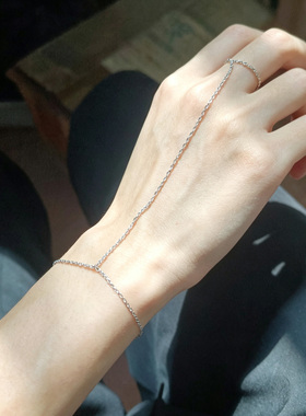 朋克风金属链条手链戒指一体指链女手饰女生高级感嘻哈指环配饰品
