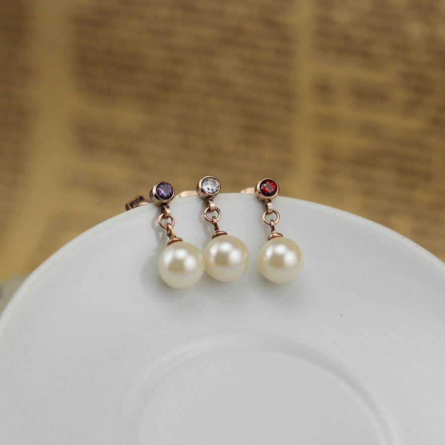 韩国时尚闪钻吊珍珠耳钉女耳环耳饰耳坠女玫瑰金彩金耳钉防过敏