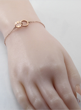 love玫瑰金色双环简约风生日手饰