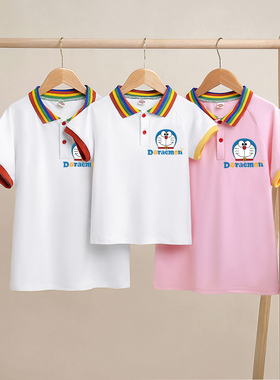 亲子装一家三四口夏装母子女男童短袖t恤polo衫幼儿园活动上衣服