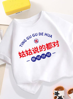 姑姑说的对儿童短袖t恤夏季男女童宝宝纯棉夏装趣味文字半袖上衣
