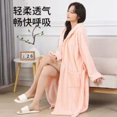 浴袍女可穿式 浴衣洗澡吸水速干不掉毛连帽绑带糖果条浴巾柔软睡袍