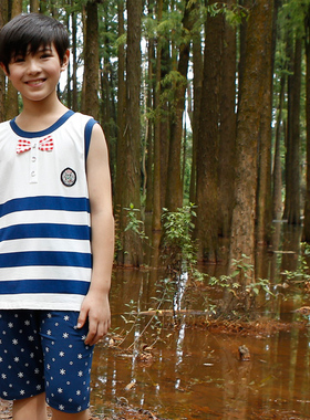 啵啵啦夏季无袖男童睡衣新款男孩套装棉质时尚休闲家居服96053