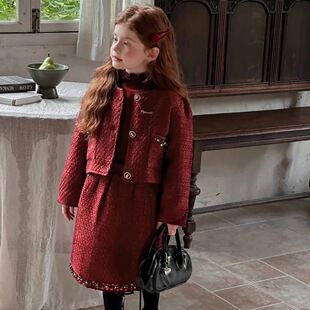 迪士尼米妮公主女童棉袄套装2025新款儿童夹棉外套裙子小香风套装