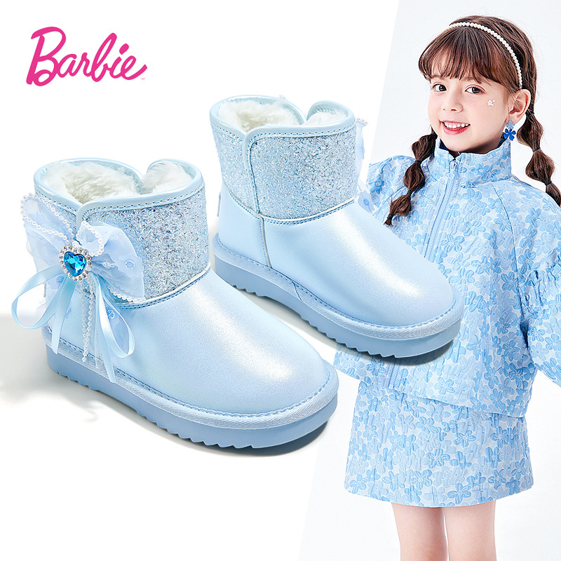 芭比女童加绒加厚保暖雪地靴