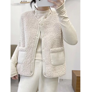 秋新款冬季羊羔毛网红马甲外套女皮毛绒一体外穿无袖背心马夹纯色