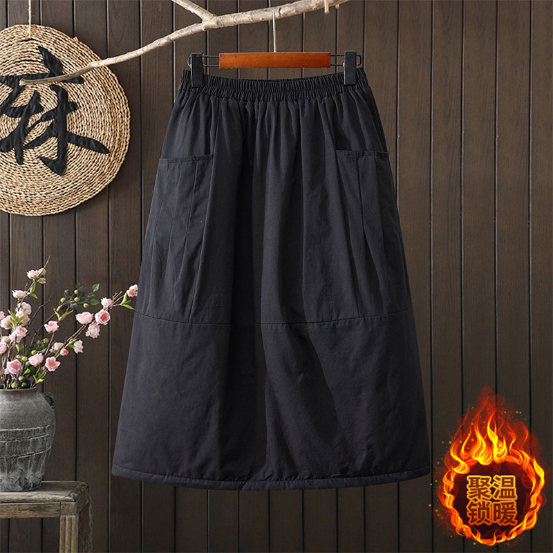 宽松大码复古夹棉文艺百搭减龄遮肉中长款a字半身裙子松紧腰纯色,女装/女士精品,半身裙,淘宝优惠券,粉丝福利购,淘宝优惠卷