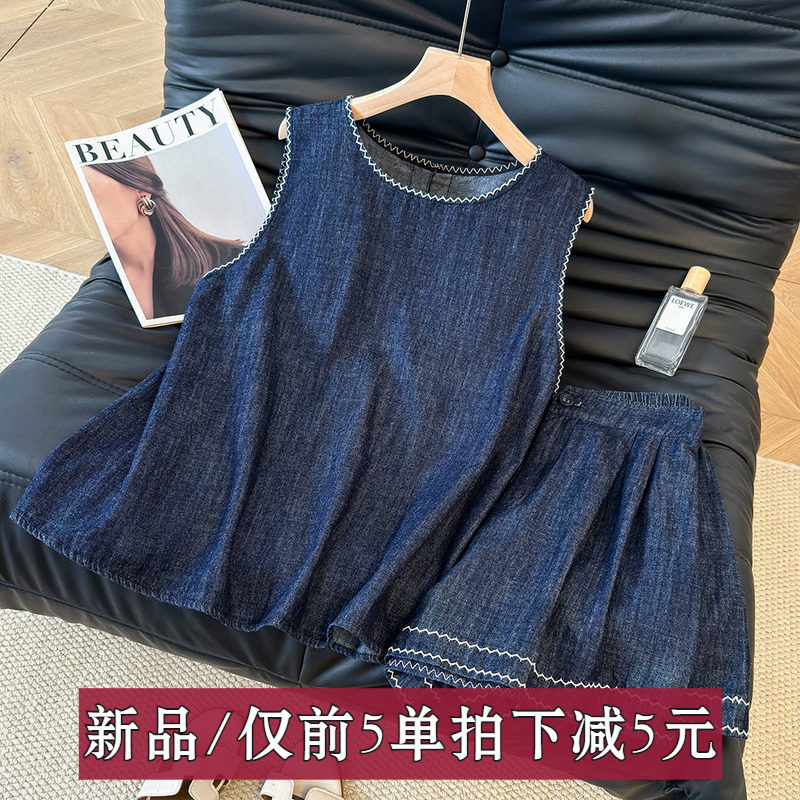 夏天巨好看的套装女爆款上新韩国洋气牛仔短裤+小衫遮肚子两件套