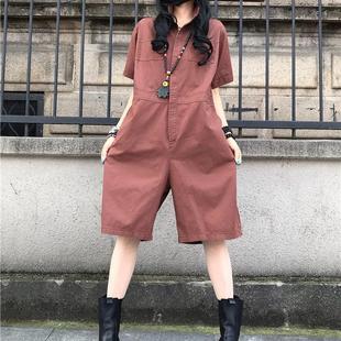 裤 女夏宽松夏季 薄款 学生 子女宽松韩版 女港风连衣裤 欧货连体裤 短裤