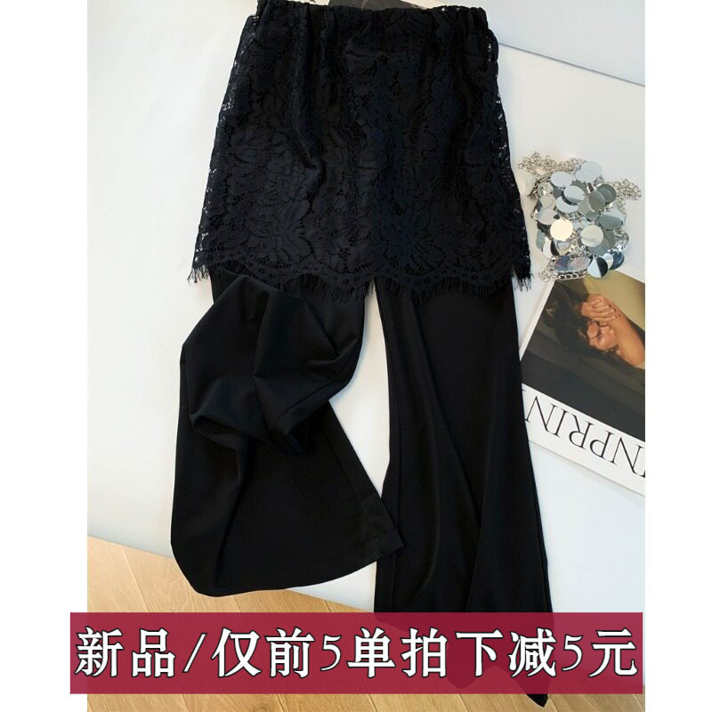 蕾丝假两件屁帘西装微喇裤女2026春夏垂感高腰显瘦直筒喇叭裤子