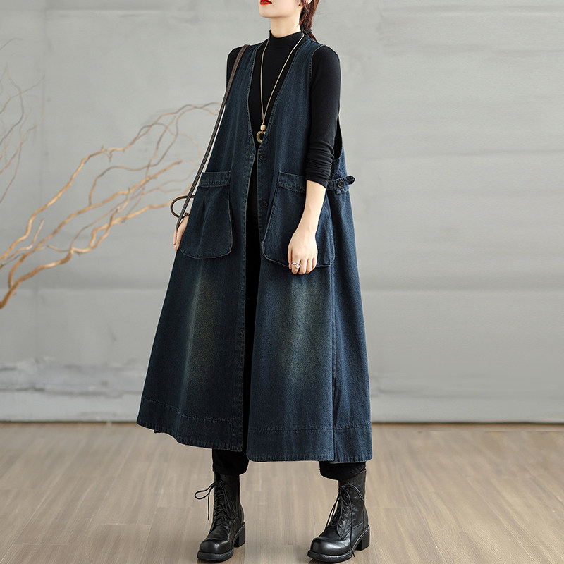 春秋季新款休闲大码水洗牛仔中长连衣裙女 马甲裙过膝风衣折扣,女装/女士精品,常规大码外套,淘宝优惠券,粉丝福利购,淘宝优惠卷