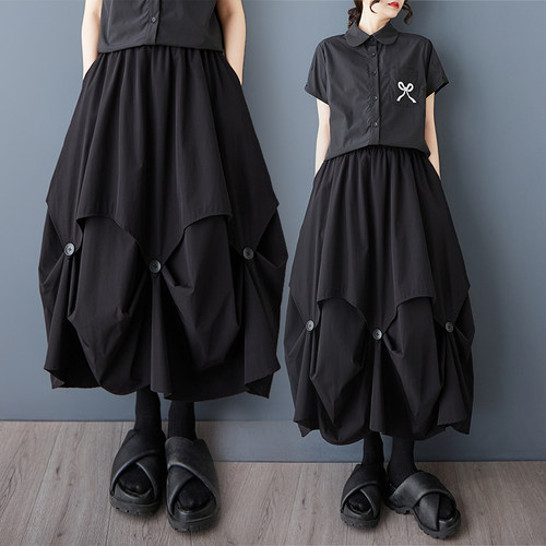 春夏季韩版新款宽松大码百搭拼接九分阔腿垂感裤裙春秋裙子外贸