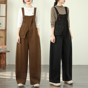 子长裤 不对称设计3色休闲背带裤 子好质量 春秋季 胖妹妹文艺大码