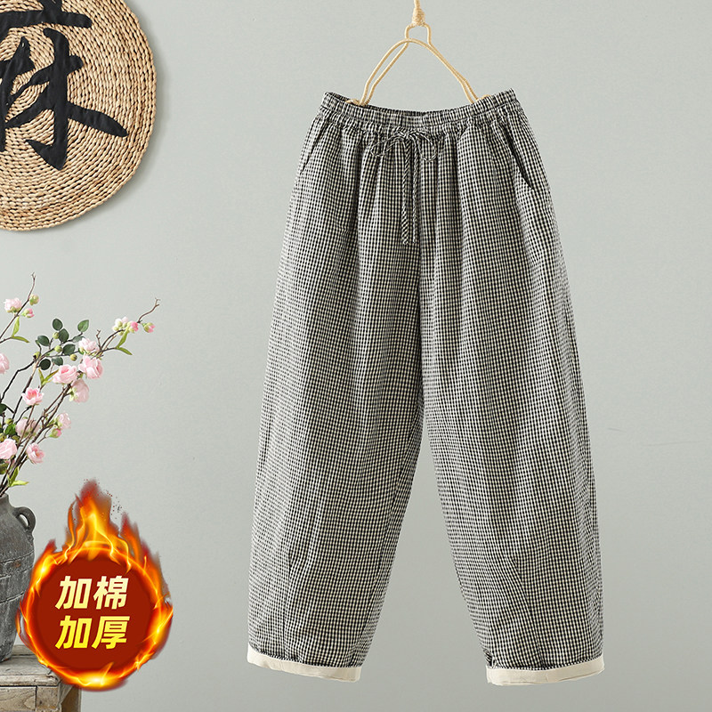 新款2025年冬季通勤舒适宽松夹棉舒适休闲长裤麻味个性韩版文艺女