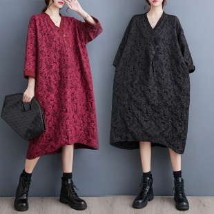 新款 气质连衣裙中长款 韩版 潮流撞色V领工艺大码 外贸 时尚 折扣秋装