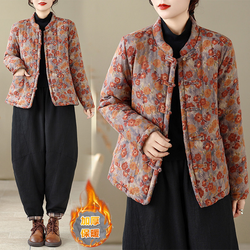 中国风老布禅意加棉加厚棉衣外套女冬季汉服棉麻棉袄上衣妈妈装