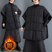 百搭个性 秋冬新款 宽松复古港风设计感斗篷式 百搭棉马甲棉袄纯色