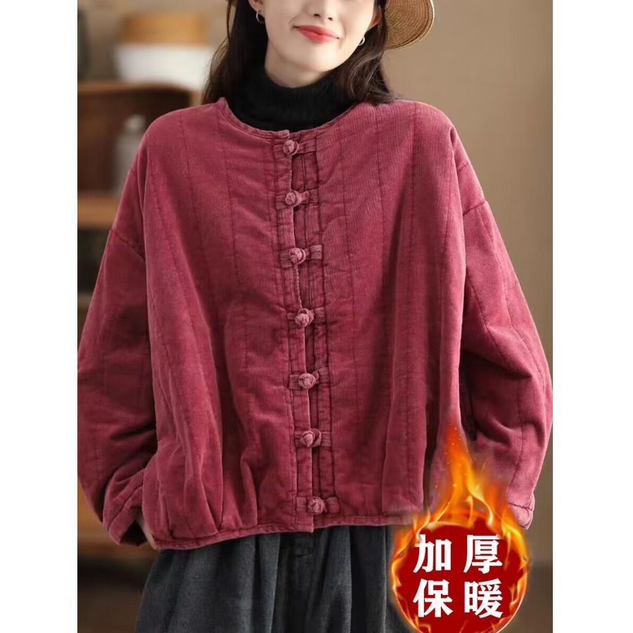 复古全棉细条绒夹棉外套女重工炒色加厚棉衣盘扣棉服保暖棉袄纯色,女装/女士精品,棉衣/棉服,淘宝优惠券,粉丝福利购,淘宝优惠卷