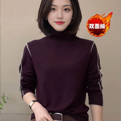 妈妈装秋冬高领双面绒保暖打底衫