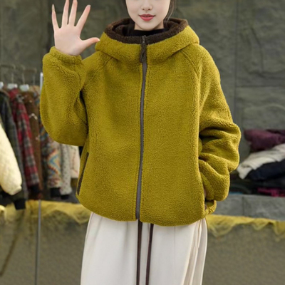 妈妈装连帽加绒保暖颗粒绒女卫衣