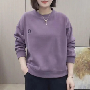 减龄百搭宽松休闲上衣潮 时尚 妈妈装 春秋圆领绣花纯色卫衣2025新款
