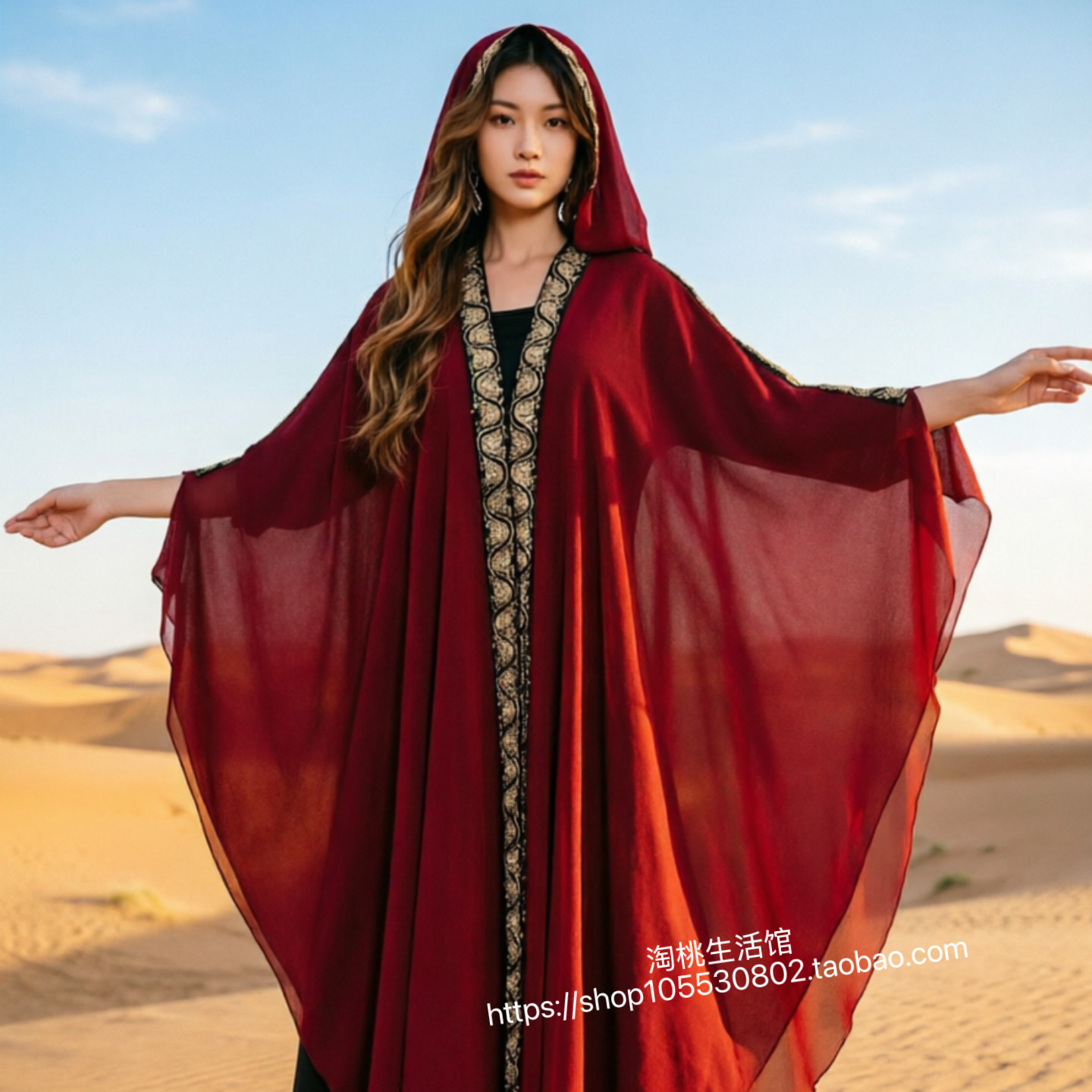 夏季青海西北沙漠旅游披肩红色纱巾女丝巾防晒包头巾围巾飘逸外套