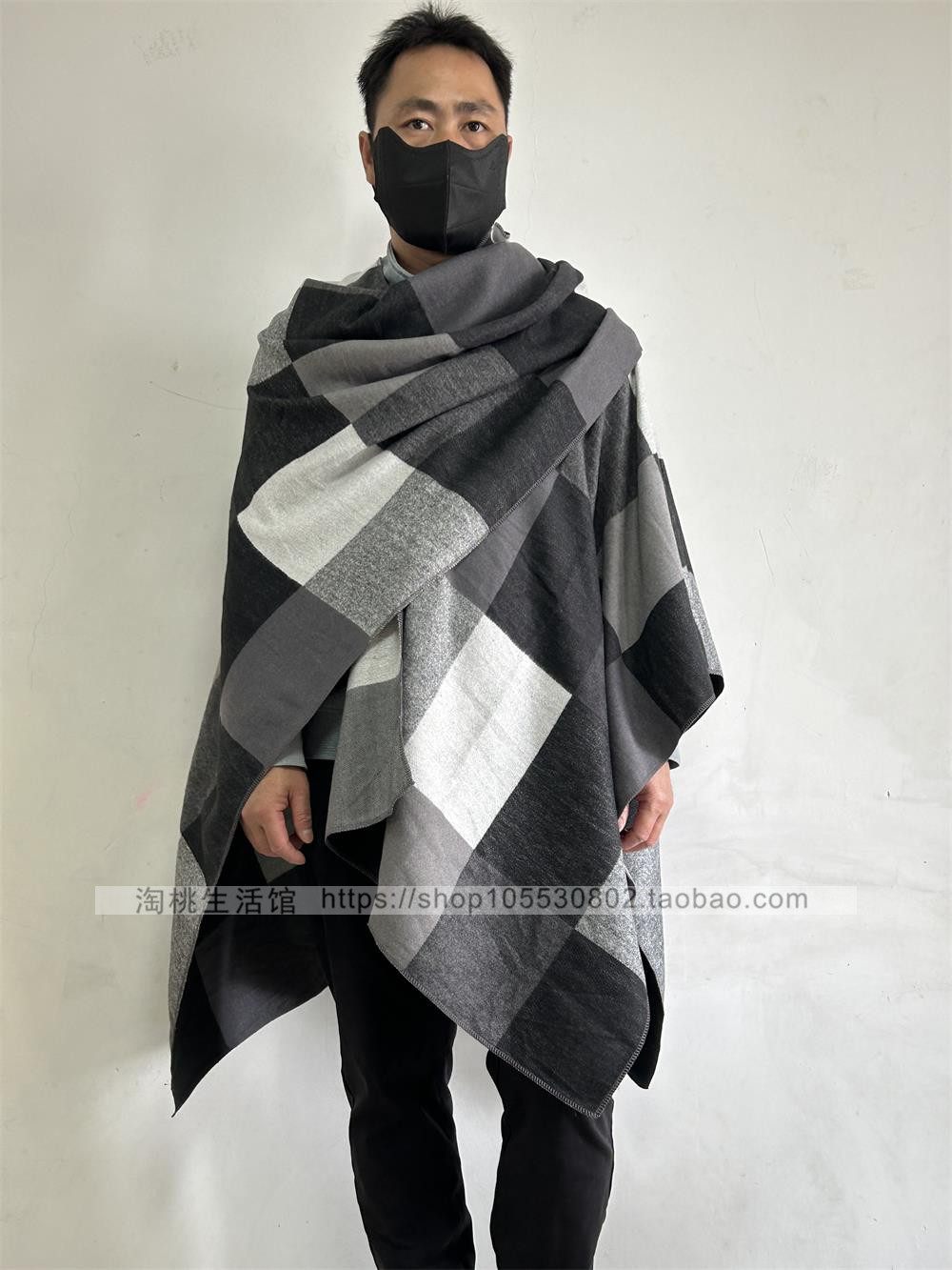 秋冬英伦格子加长加厚仿羊绒民族风旅行斗篷围巾欧美菱形渐变披肩