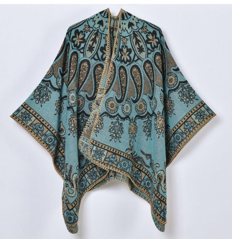 民族风斗篷女士围巾披肩欧美复古腰果花开叉披肩开衫云南穿搭披风