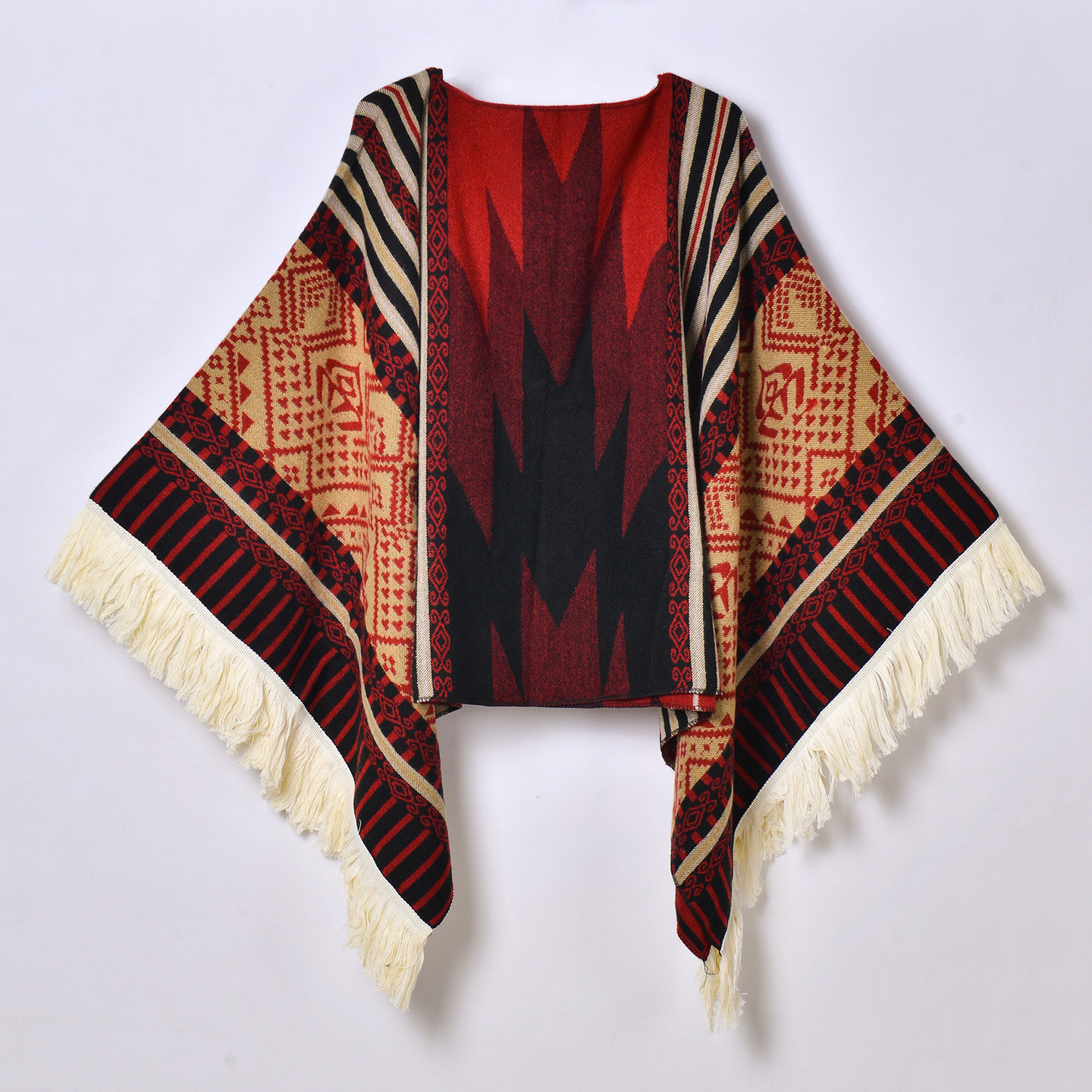 民族风云南尼泊尔旅行拍照披肩民族风流苏套头 保暖提花户外斗篷