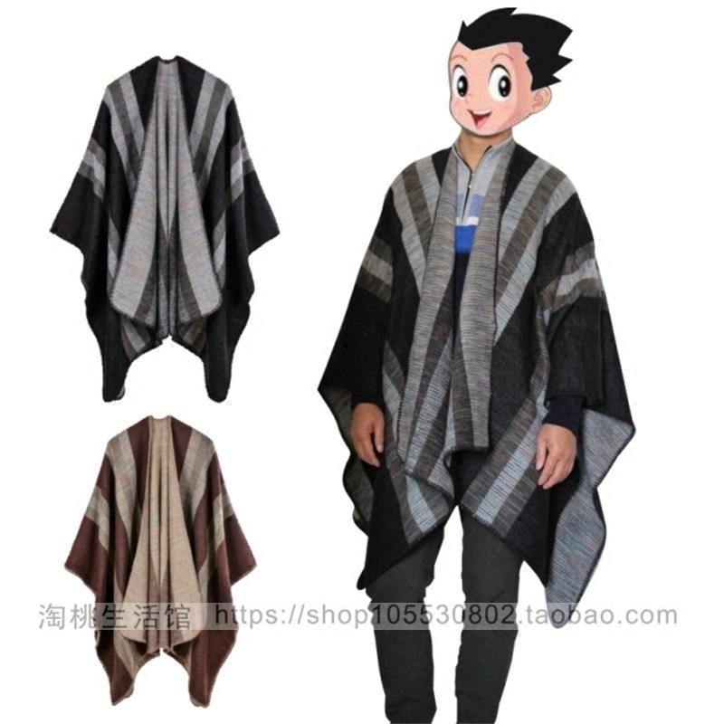 秋冬男士女士加大开叉披肩仿羊绒民族风披肩新款围巾空调斗篷披风