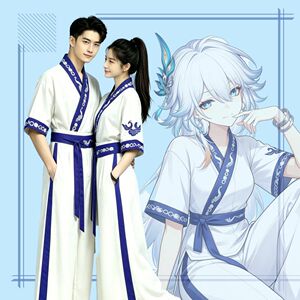 爻光cos服交领右衽刺绣国风短袖汉服男女斜襟上衣情侣白色系薄款