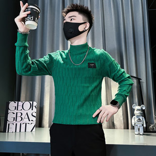155秋冬矮小个子绣标紧身毛衣男S号XS码修身半高领百搭针织打底衫