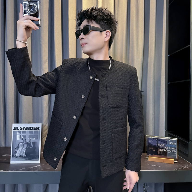 秋冬季呢子韩版男装夹克155矮个子上衣潮流XS小码S修身短款外套