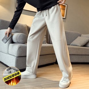 潮牌直筒裤子男款秋冬S码宽松运动裤男士弯刀裤痞帅加绒休闲卫裤