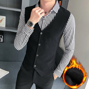 发型师小码S号X修身S条纹寸衣男美发师假两件马甲连体长袖衬衫潮