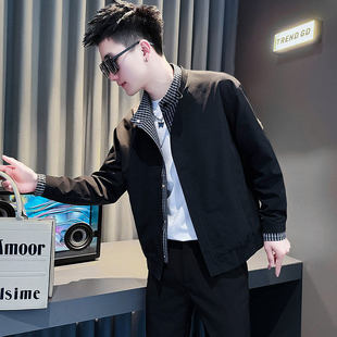 小码夹克男XS春秋痞帅上衣小个子160个子格子拼接假两件修身外套S