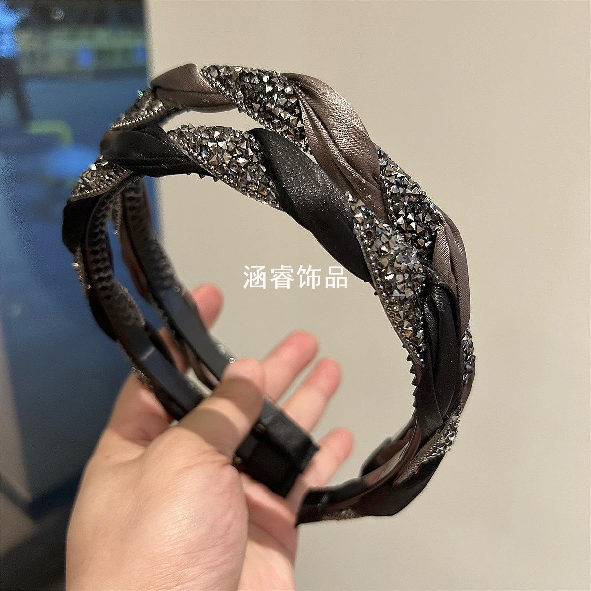 2025年新款水钻麻花发箍女带齿防滑发窟高级感细发卡洗脸外出头箍