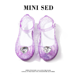 泰兰*撕女童艾莎公主鞋闪灯鞋水晶果冻鞋防滑可爱甜美凉鞋儿童鞋