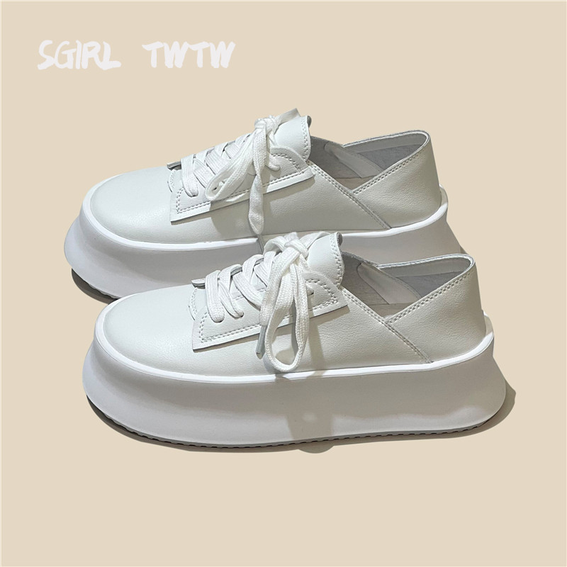 S-GIRL真皮透气增高板鞋女面包鞋