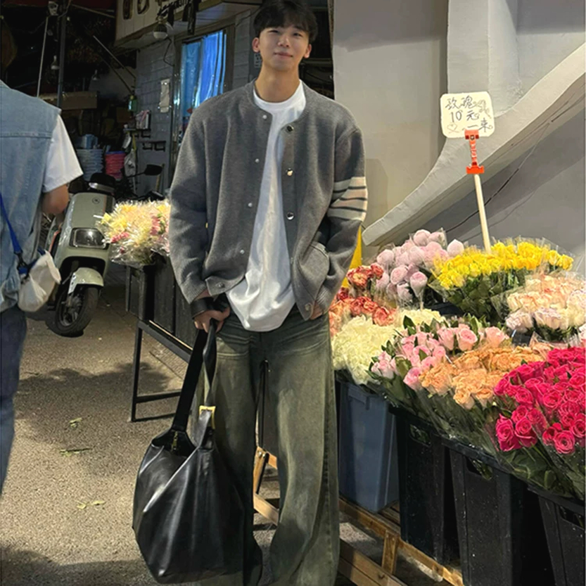 针织卫衣手臂四杠修身长袖开衫