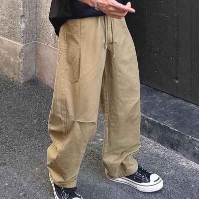 阿美咔叽工装裤系绳宽松弯刀长裤