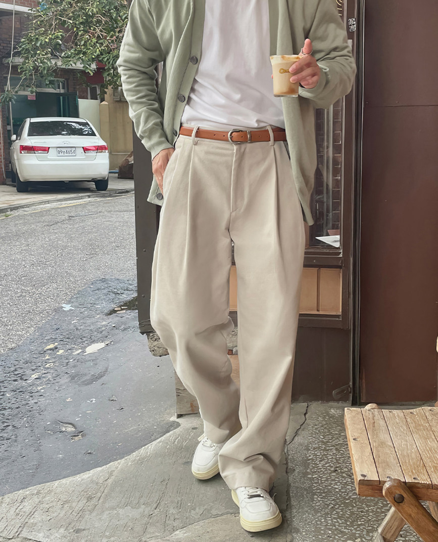 工装西裤男双褶暗扣宽松直筒长裤