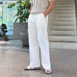 亚麻透气防晒休闲裤 长裤 子男松弛感宽松直筒工装 慵懒风棉麻白色裤
