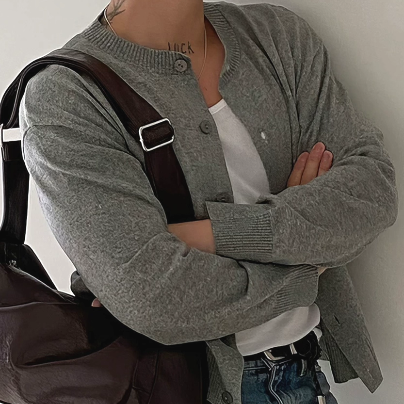 美式硬汉短款针织开衫男包芯纱修身卫衣外套薄款排扣羊毛夹克衫潮