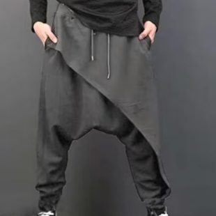 高街vibe拼接灯笼裤 假两件男裙裤 美式 宽松束脚吊裆裤 大裆哈伦垮裤