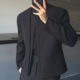 男无领设计感单西便服休闲工装 法式 假两件垫肩西装 行政外套小西服