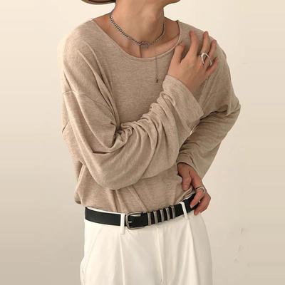 u型大领t恤羊毛手感舒适宽松长袖