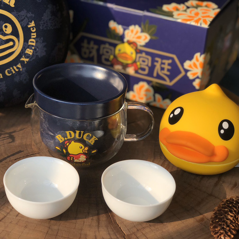 face小黄鸭联名绝版玻璃便捷茶具套装旅行套装功夫茶杯情人节礼物