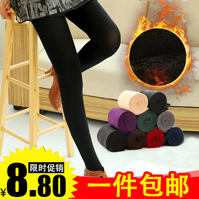 包邮秋冬外穿加绒加厚打底裤女式显瘦弹力大码九分连袜踩脚拉绒裤