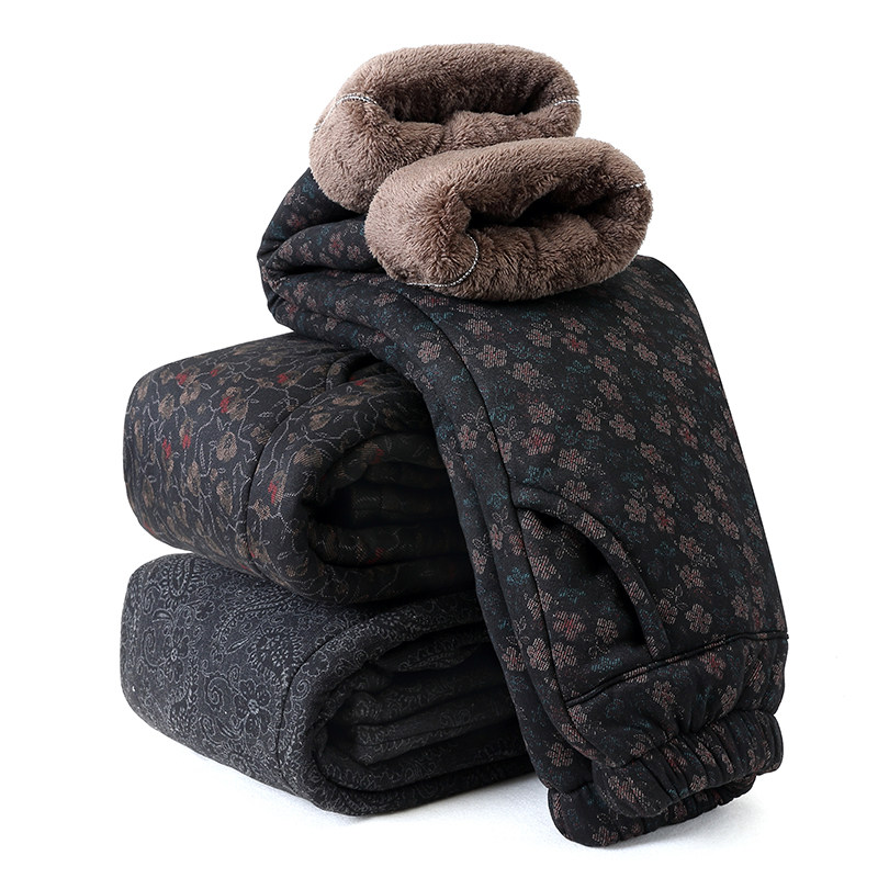 妈妈冬季加绒加厚保暖裤女中老年高腰松紧腰碎花棉裤外穿夹棉长裤